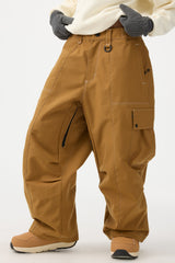 Women's Beige Baggy Oxford Wear-resistant Snow Pants