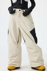 Women's Dark Gray Baggy Color-Blocked Cargo Pocket Snow Pants