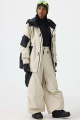 Women's Black Baggy Color-Blocked Cargo Pocket Snow Pants