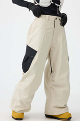 Women's Dark Gray Baggy Color-Blocked Cargo Pocket Snow Pants