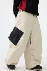 Men's Black Baggy Color-Blocked Cargo Pocket Snow Pants