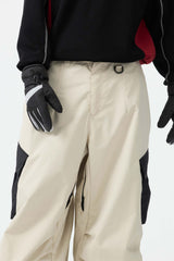 Men's Dark Gray Baggy Color-Blocked Cargo Pocket Snow Pants