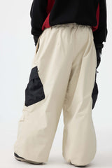 Men's Dark Gray Baggy Color-Blocked Cargo Pocket Snow Pants