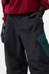 Women's Coffee Baggy Color-Blocked Cargo Pocket Snow Pants