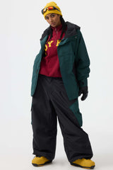 Women's Beige Baggy Color-Blocked Cargo Pocket Snow Pants