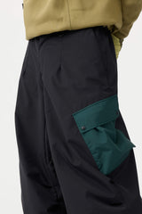 Men's Black Baggy Color-Blocked Cargo Pocket Snow Pants