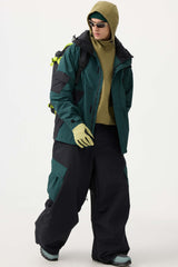 Men's Dark Gray Baggy Color-Blocked Cargo Pocket Snow Pants