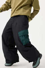 Men's Dark Gray Baggy Color-Blocked Cargo Pocket Snow Pants