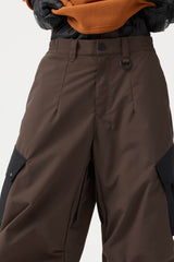 Women's Black Baggy Color-Blocked Cargo Pocket Snow Pants