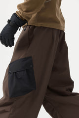 Men's Dark Gray Baggy Color-Blocked Cargo Pocket Snow Pants