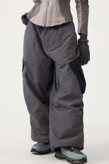 Women's Beige Baggy Color-Blocked Cargo Pocket Snow Pants