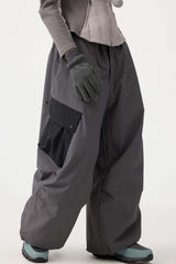 Women's Coffee Baggy Color-Blocked Cargo Pocket Snow Pants