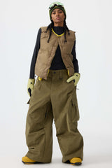 Women's Olive Green Baggy Structured Soft Corduroy Snow Pants