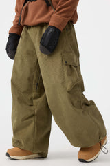 Men's Olive Green Baggy Structured Soft Corduroy Snow Pants