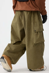 Men's Olive Green Baggy Structured Soft Corduroy Snow Pants