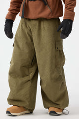 Men's Olive Green Baggy Structured Soft Corduroy Snow Pants