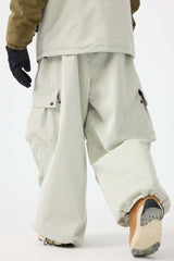 Men's Olive Green Baggy Structured Soft Corduroy Snow Pants