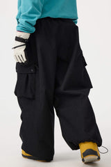 Women's Black Baggy Structured Soft Corduroy Snow Pants