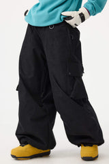 Women's Black Baggy Structured Soft Corduroy Snow Pants