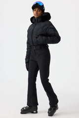 Women's Navy Blue Durable Mini-flare Leggings One-Piece Ski Suit