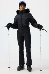 Women's Navy Blue Durable Mini-flare Leggings One-Piece Ski Suit