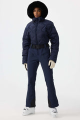 Women's Navy Blue Durable Mini-flare Leggings One-Piece Ski Suit