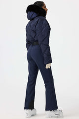 Women's Navy Blue Durable Mini-flare Leggings One-Piece Ski Suit