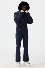 Women's Navy Blue Durable Mini-flare Leggings One-Piece Ski Suit