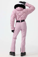 Women's Pink Durable Mini-flare Leggings One-Piece Ski Suit