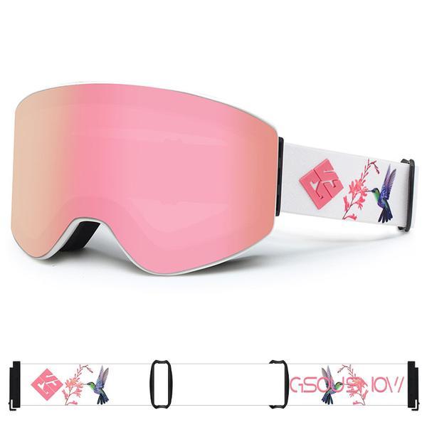 Gafas de esquí cilíndricas para adultos Gsou Snow de color rosa con lentes intercambiables antivaho y sin marco