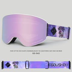 Gsou Snow Skibrille für Erwachsene, zylindrisch, silberfarben, Antibeschlag-Schutz, austauschbare Gläser, rahmenlose Schneebrille