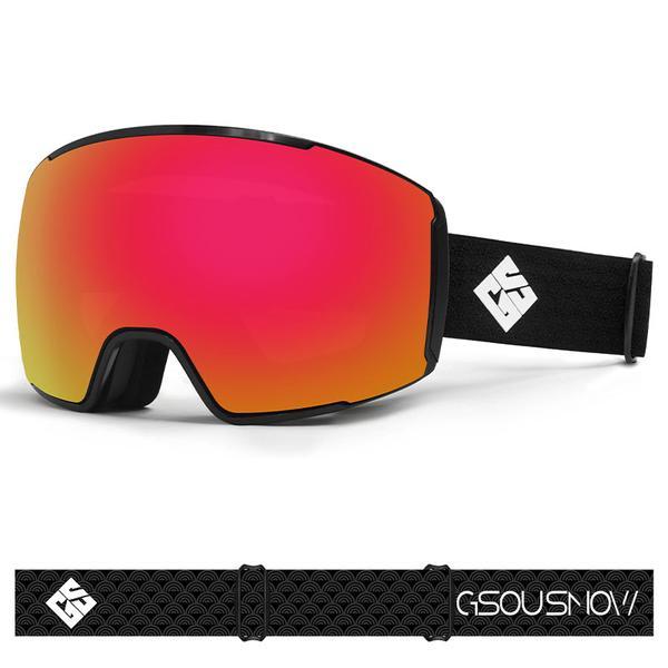 Gsou Snow Skibrille für Erwachsene, rahmenlos, mit Antibeschlag-Beschichtung, abnehmbaren Gläsern, Rot