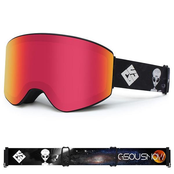 Gsou Snow Skibrille für Erwachsene, zylindrisch, mit Antibeschlag-Funktion, austauschbaren Gläsern, rahmenlos