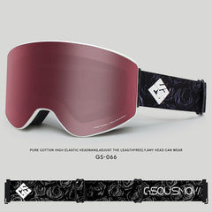 Gsou Snow Skibrille für Erwachsene, zylindrisch, silberfarben, Antibeschlag-Schutz, austauschbare Gläser, rahmenlose Schneebrille