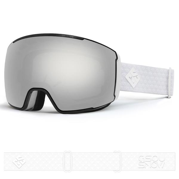 Gsou Snow Skibrille für Erwachsene, rahmenlos, beschlagfrei, mit abnehmbaren Gläsern, silber