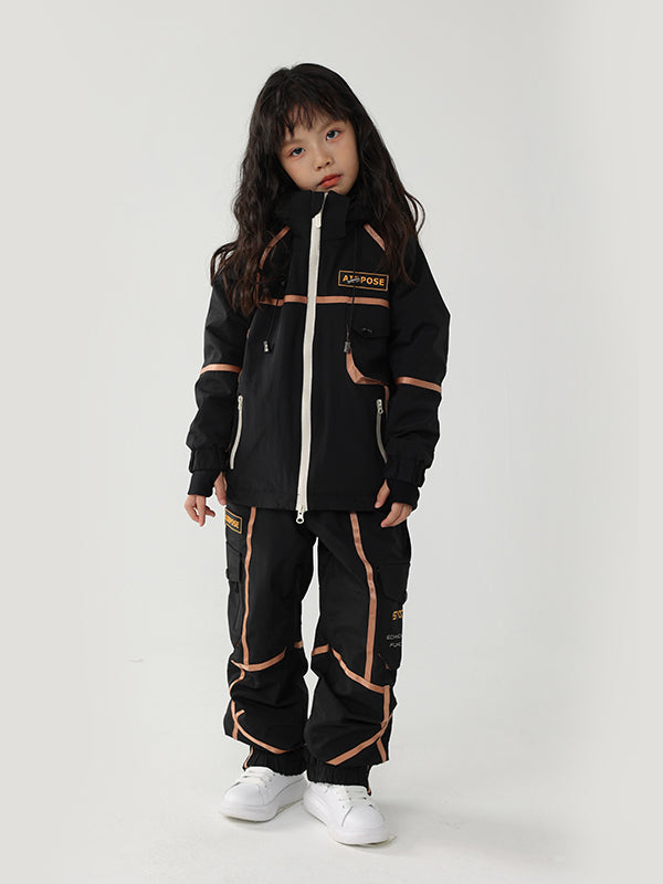 Air Pose Mountain Breaker Stripe Cargo-Schneejacke und -hose für Kinder