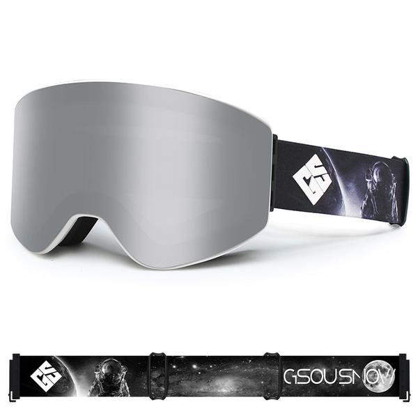 Gafas de esquí cilíndricas para adultos Gsou Snow, plateadas, antivaho, con lentes intercambiables y sin marco