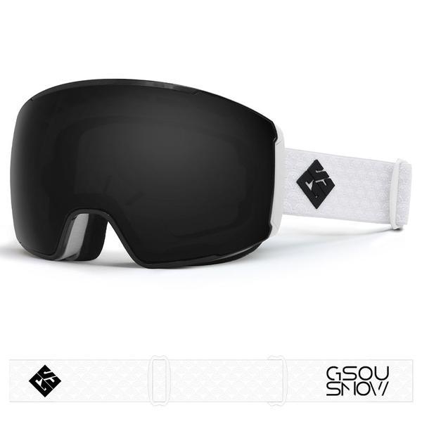 Gsou Snow Skibrille für Erwachsene, rahmenlos, beschlagfrei, mit abnehmbaren Gläsern, Schwarz