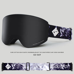 Gsou Snow Skibrille für Erwachsene, zylindrisch, silberfarben, Antibeschlag-Schutz, austauschbare Gläser, rahmenlose Schneebrille