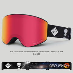 Gafas de esquí cilíndricas para adultos Gsou Snow, plateadas, antivaho, con lentes intercambiables y sin marco