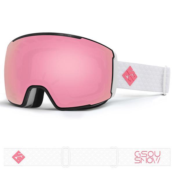 Gsou Snow Skibrille für Erwachsene, rahmenlos, beschlagfrei, mit abnehmbaren Gläsern, Rosa