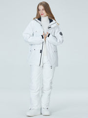 Conjuntos de chaqueta y pantalones de nieve en blanco brillante de invierno Arctic Queen para mujer 